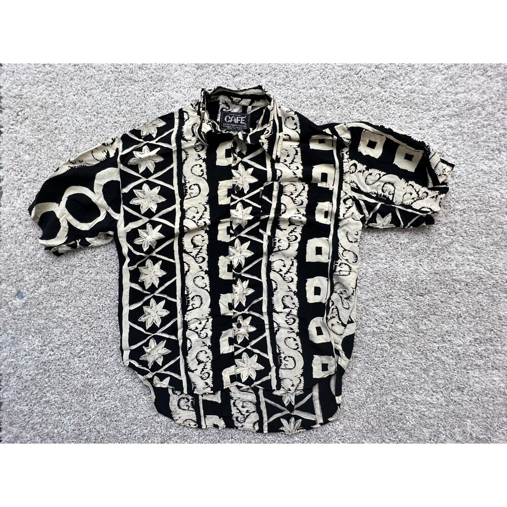 Vintage Styled in Italy CAFE Short Sleeve Button Up Shirt Houndstooth Check
